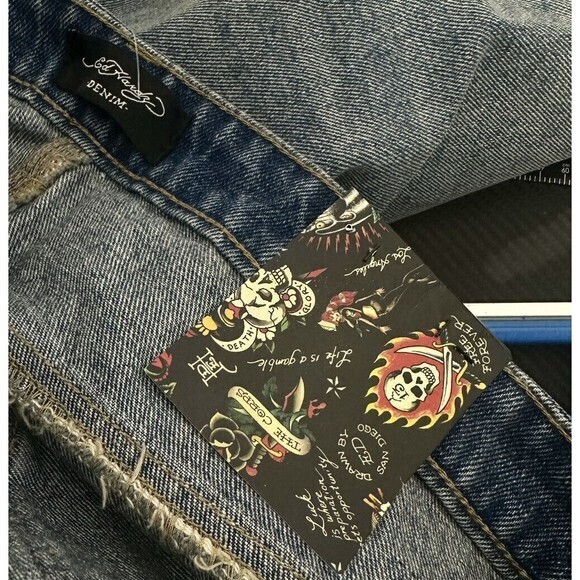 Ed Hardy Designer Slim Taper Eagle Print Light Blue Denim Jeans Size 42 NWT - Picture 6 of 10